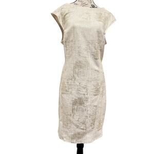 Formal Dress White W/Gold Metallic Texture Size 3X Made In USA Wedding Guest